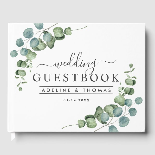 Livre D'or Photo de mariage avec une verdure élégante d'eucal (Recto)