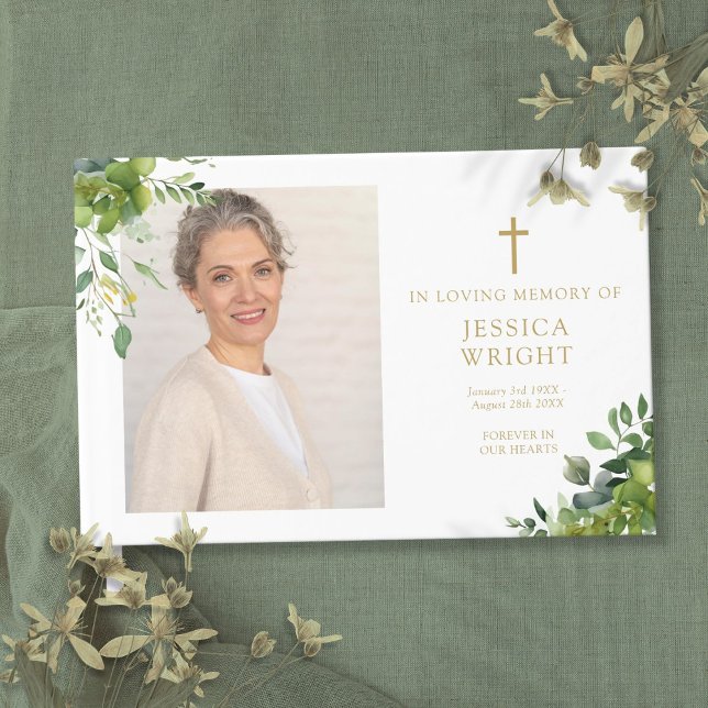 Livre D'or Photo de verdure Mémorial funéraire chrétien (Greenery Photo Christian Funeral Memorial Guest Book)