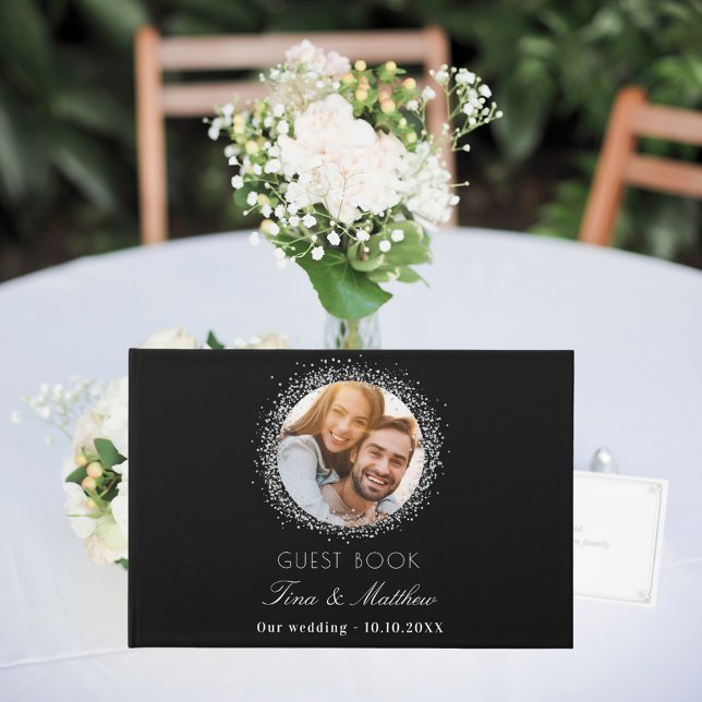 Livre D'or Photo en argent noir mariage élégant (Créateur téléchargé)