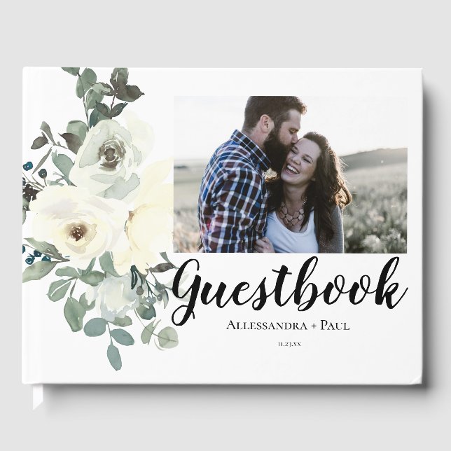 Livre D'or Photo florale bleu et blanc Dusty 2 (Recto)