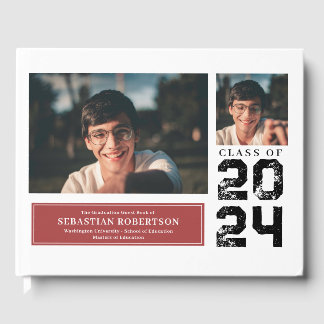 Livre D'or Photo Graduation School Red and White Guest Book