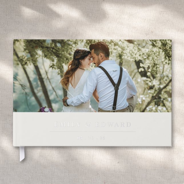 Livre D'or Photo Mariage moderne, beige et argent doux (Créateur téléchargé)