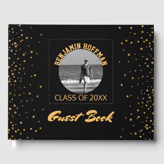 Livre D'or Photo personnalisée | Black Gold Graduation (Recto)