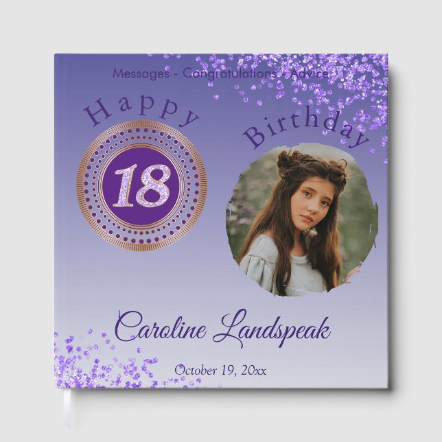 Livre D'or Photo personnalisée Parties scintillant violette,  (Recto)