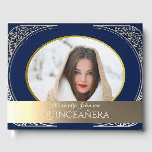 Livre D'or Photo Quinceanera Bleu Nuit et Or 