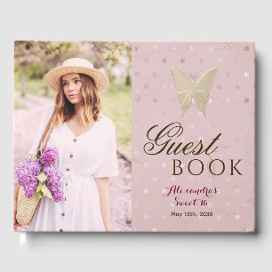 Livre D'or Photo Sweet 16 Sparkle Rose Papillon Or