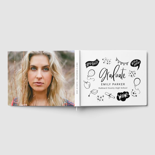 Livre D'or Photo White Quirky Doodle Graduation Party (Complet)