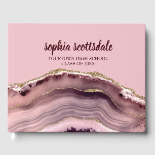Livre D'or Pink Burgundy Gold Marble Agate Party