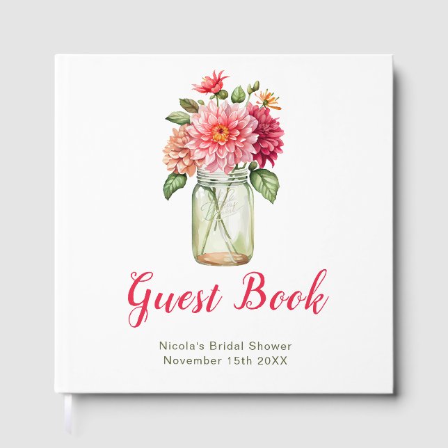 Livre D'or Pink Dahlias Mason Jar Bridal Shower (Recto)