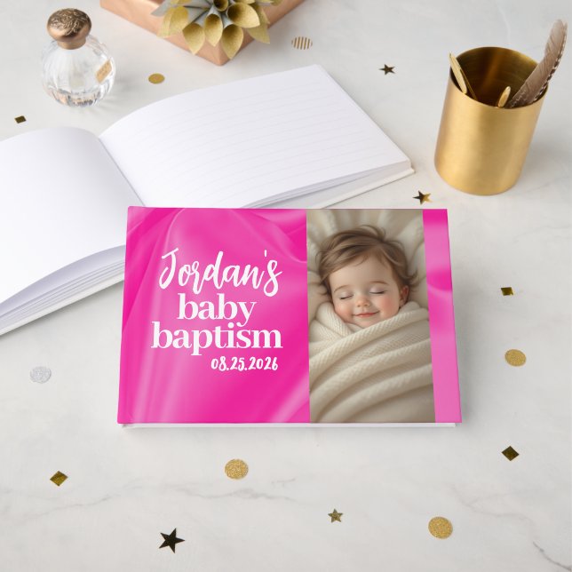 Livre D'or Pink Girl Baby Baptism Christening Guest Book (Recto ouvert)