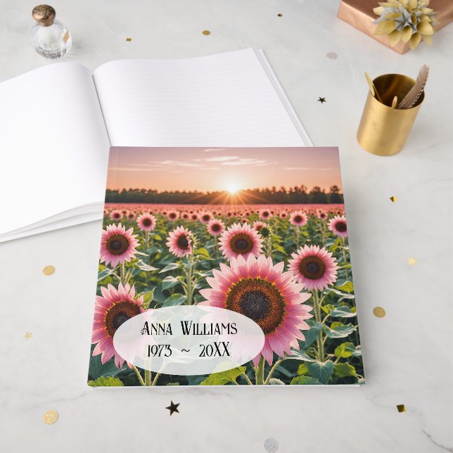 Livre D'or Pink Sunflower Field For Memorial Service (Recto ouvert)