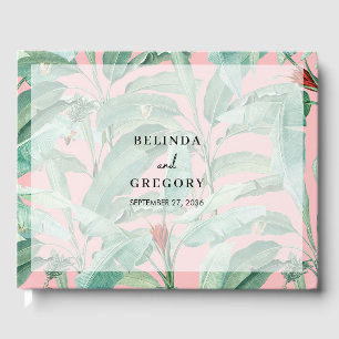 Livre D'or Pink Tropical Banana Palm Feuille Mariage