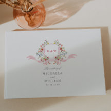 Pink Watercolor Regency Botanical Crest Mariage