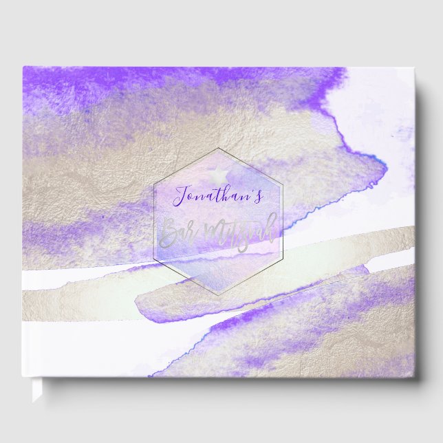 Livre D'or PixDezines Aquarelle Platine+Purple Mitzvah (Recto)