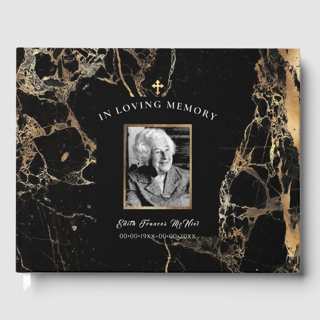 Livre D'or PixDezines Black Marble Funeral w Cross Guest Book (Recto)