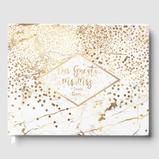 Livre D'or PixDezines MARBRE BLANC + FAUX CONFETTI D'OR