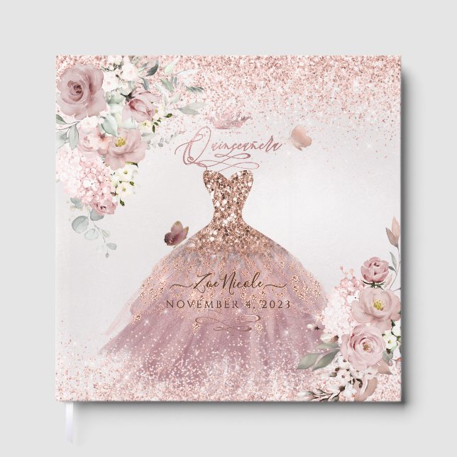 Livre D'or PixDezines Quinceanera Dusty Rose Gold Gown (Recto)