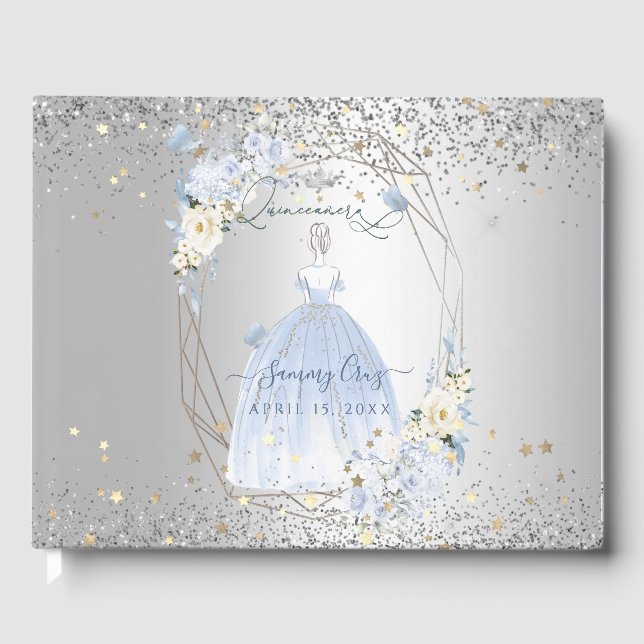 Livre D'or PixDezines Quinceanera H2 Fleurs Dusty Blue Roses (Recto)