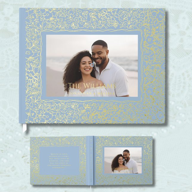 Livre D'or Plage de Mariages d'or bleu doux (Créateur téléchargé)