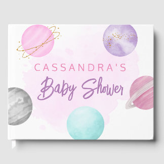 Livre D'or Planètes spatiales roses Baby shower Galaxy