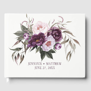 Livre D'or Plum violet Pink Peonies Mariage de verdure
