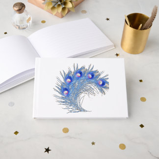 Livre D'or Plume de paon bleu électrique graphique pour artis