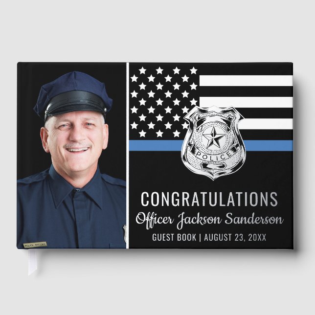 Livre D'or Police Agent Ligne bleue Photo Parti de retraite (Recto)