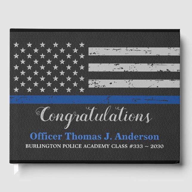Livre D'or Police Graduation Cuir mince Ligne bleue Parti (Recto)
