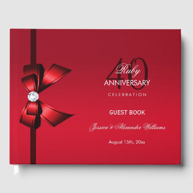 Livre D'or Posh Gem Bow & Ribbon 40e anniversaire de Mariage (Recto)
