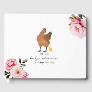 Livre D'or Poulet Fille Baby shower rose Floral
