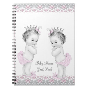Livre d'or pour Baby Shower de jumeaux rose et gri