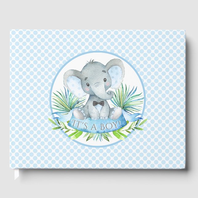Livre d'or pour Baby Shower Garçon Éléphant (Recto)