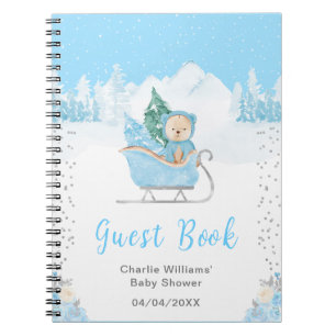 Livre d'or pour Baby Shower Hiver Ours Bleu Traîne