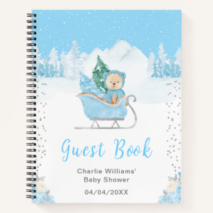 Livre d'or pour Baby Shower Ours Brun Hiver Sleigh