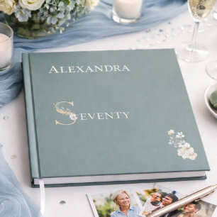 Livre D'or Poussière Élégante Florale Sage 70e Anniversaire A