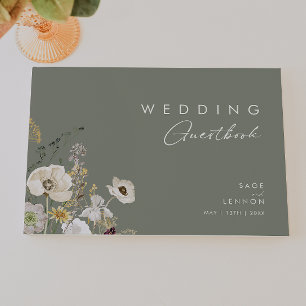 Livre D'or Pré Fleur sauvage lunaire   Mariage vert Sage