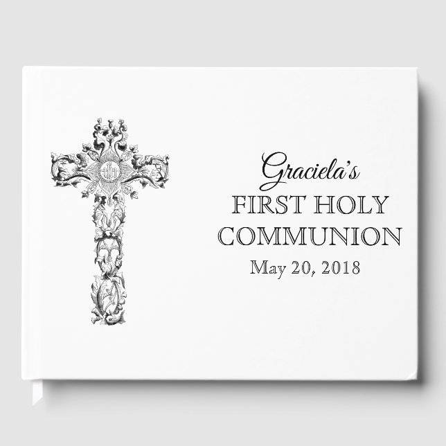 Livre D'or Première Communion Noire Croix Blanche Hôte (Recto)