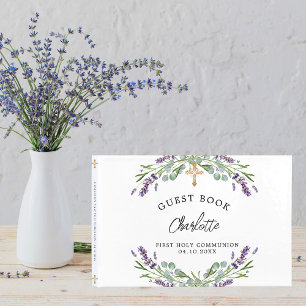 Livre D'or Première Sainte Communion lavande violette eucalyp