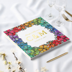 Livre D'or Pride Arc-en-ciel Floral Wreath Gold Mariage LGBTQ