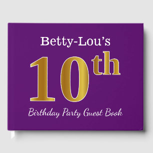 Livre D'or Purple, Faux Gold 10th Birthday Party; Nom personn