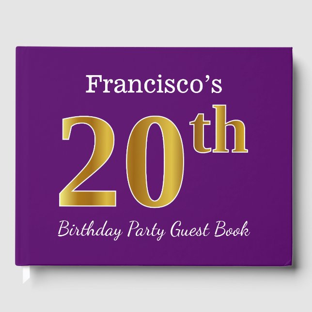 Livre D'or Purple, Faux Gold 20th Birthday Party; Nom personn (Recto)
