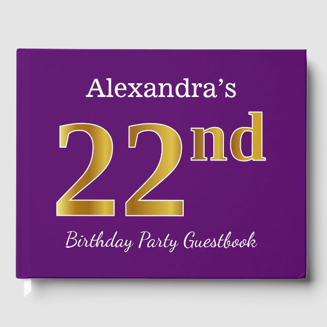 Livre D'or Purple, Faux Gold 22e fête d'anniversaire; Nom per (Recto)