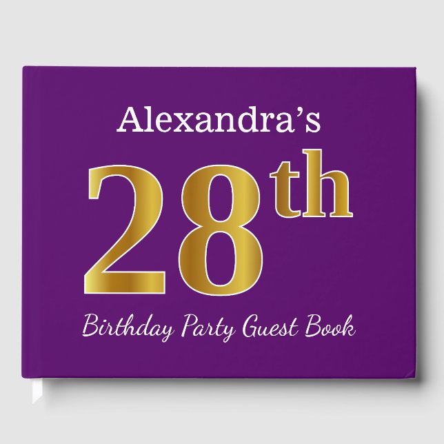 Livre D'or Purple, Faux Gold 28th Birthday Party; Nom personn (Recto)