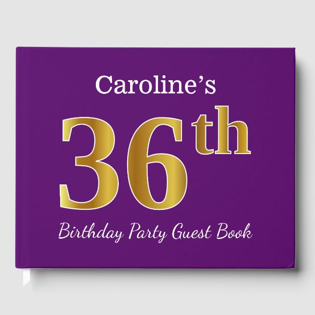 Livre D'or Purple, Faux Gold 36th Birthday Party; Nom personn (Recto)