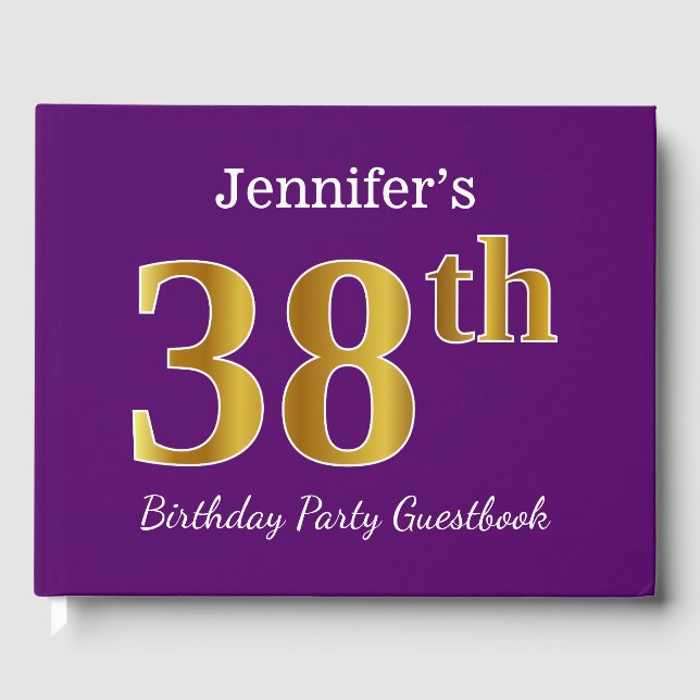 Livre D'or Purple, Faux Gold 38th Birthday Party; Nom personn (Recto)