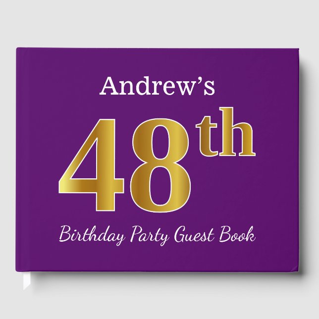 Livre D'or Purple, Faux Gold 48th Birthday Party; Nom personn (Recto)