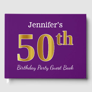 Livre D'or Purple, Faux Gold 50th Birthday Party; Nom personn