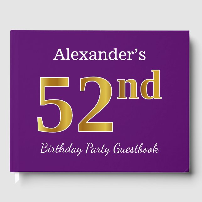Livre D'or Purple, Faux Gold 52e fête d'anniversaire; Nom per (Recto)
