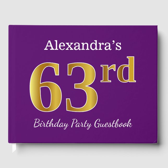 Livre D'or Purple, Faux Gold 63e fête d'anniversaire; Nom per (Recto)