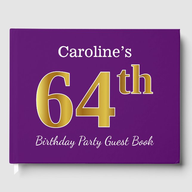 Livre D'or Purple, Faux Gold 64e fête d'anniversaire; Nom per (Recto)